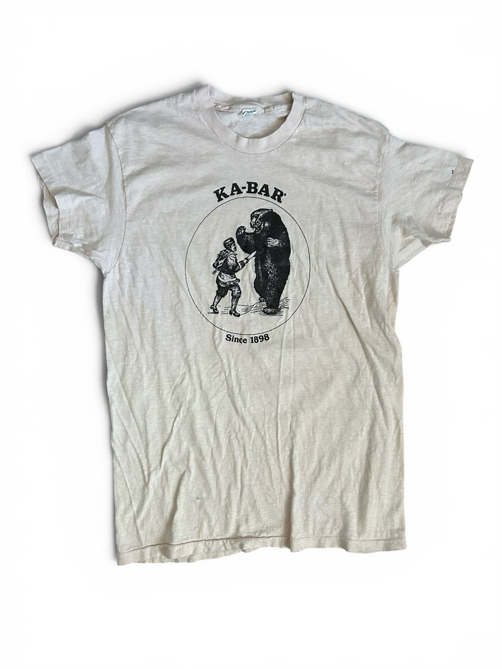 1960s KA-BAR White Graphic Tee with Bear Logo